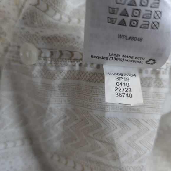 Macy's Camp Button Up Shirt Men XL Short Sleeve Printed Tan White Causal Office - Picture 8 of 10